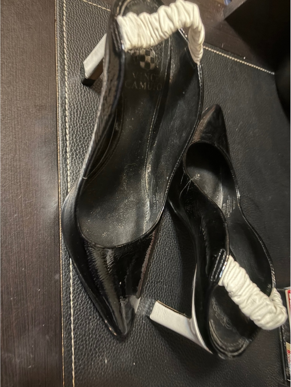 Vince Camuto Women's Black and White Leather Slingback Heels Size 6M
